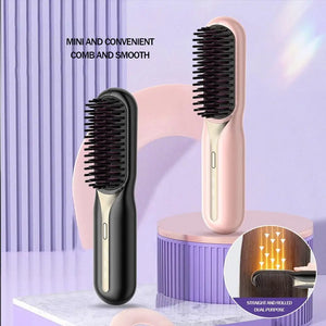 Mini Heated Hair Comb 3 Temperature Adjustable Quick Heating Wireless Hair Straightener Hair Care Brush Hairdressing Tool