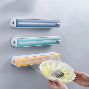 2 In 1 Plastic Wrap Cutter Cling Film Dispenser Tin Paper Aluminum Foil Parchment Paper Storage Cutting Box Kitchen Package Tool - Stereotech