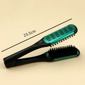 Pro Hairdressing Straightener Nylon Hair Straightening Double Brushes V Shape Comb Clamp Not Hurt Styling Tools DIY Home