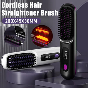 Electric Hair Straightener Brush Ceramic Heating Electric Brush Cordless Anti-Scald Ionic Hot Comb LED Display Hair Straightener