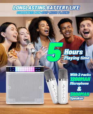 2 Mic Karaoke Machine Portable PA Speaker System Wireless Microphone Voice Changer Colorful LED Light Sing for Home Kids Adults