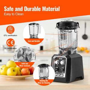 VEVOR 2L Smoothie Blender Professional Countertop Fruit Food Processor Mixer Maker with Stainless Steel for Home Kitchen Bar