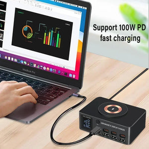 140W USB C GaN Charger PD 100W 65W Type C QC Fast Charge Wireless Charging Station Digital Display For All Phone Tablet Laptop