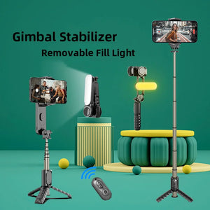 Handheld Gimbal Stabilizer Selfie Stick Tripod with Removable Fill Light Wireless Remote Portable Phone Stand Holder