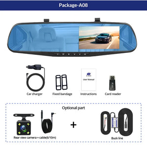 HAOGU Dashcam Car Dvr 4.3 Inch Mirror FHD 1080P Camera Dual Lens DVR  Rearview M Dash  Car Video Recorder Auto