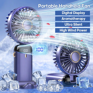 USB Handheld Mini Fan Foldable Portable Neck Hanging Fans 5 Speed USB Rechargeable Fan with Phone Stand and Display Screen - Stereotech