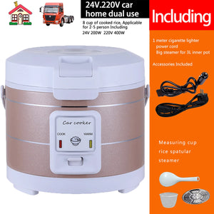 24V 220V Rice Cooker Truck Soup Steamer Heating Lunch Box Meal Heater Warmer 3L Home Appliance for Camping Gold English Menu