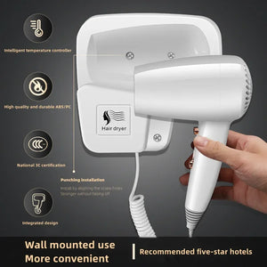 Barber Hotel Non Perforated Wall Mounted Hair Dryer Home Bathroom, High Wind Blue Light Hair Care Accesorios Para El Cabello