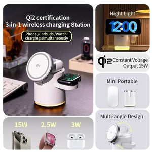 4 in 1 QI2 Wireless Charger Fast Charging Dock Stand Night Light For Magsafe iPhone 16 15 14 Pro Max Airpods Pro Apple Watch 2-8