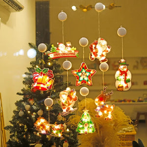 Christmas LED Suction Cup Light Santa Elk Window Styling Light Christmas Tree Holiday Lights Christmas Decoration Light