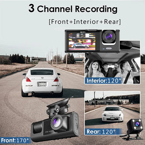 WiFi 3 Channel Mini Car DVR Three Way Dash Cam Inside Vehicle Camera DVRs Recorder FHD 1080P Video Dashcam Camcorder Black Box