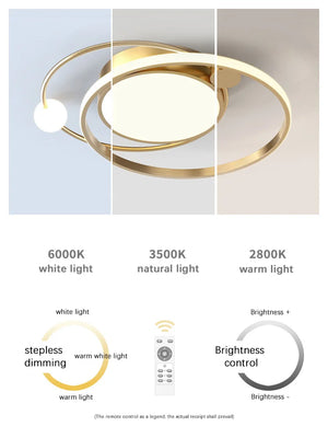 New Ring Round Gold Simple Design Remote Control Light Modern Led Chandelier For Bedroom Living Room Kitchen Study Ceiling Lamp