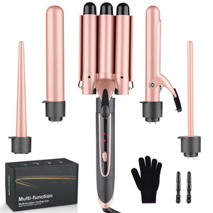 5 in 1 Curling Wand Sets with 3 Barrel Hair Waver, Dual Voltage , Instant Heating, Temp Adjustment ,Hair Crimper Iron for Women