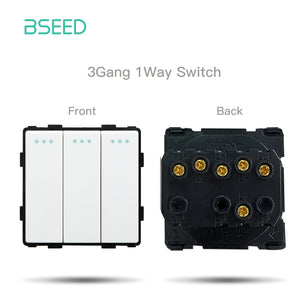 BSEED 1/2/3Gang 1/2Way Wall Button Switch Part Wall Power Socket Electrical Outlets Glass Frame DIY Module Part Free Combination