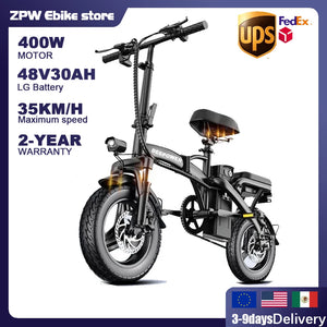 ZPW Ebike K100 400W 48V 30AH Electric bike Adult Fat Tire Folding Electric Bicycle City Commuter Electric Bike Urban Ebike