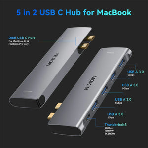 MOKiN 5 in 2 Dual USB C HUB Adapter Thunderbolt 3 Port 5K60Hz PD 100W 40Gbps for MacBook Pro Air 4 USB 3.0 5Gbps Docking Station