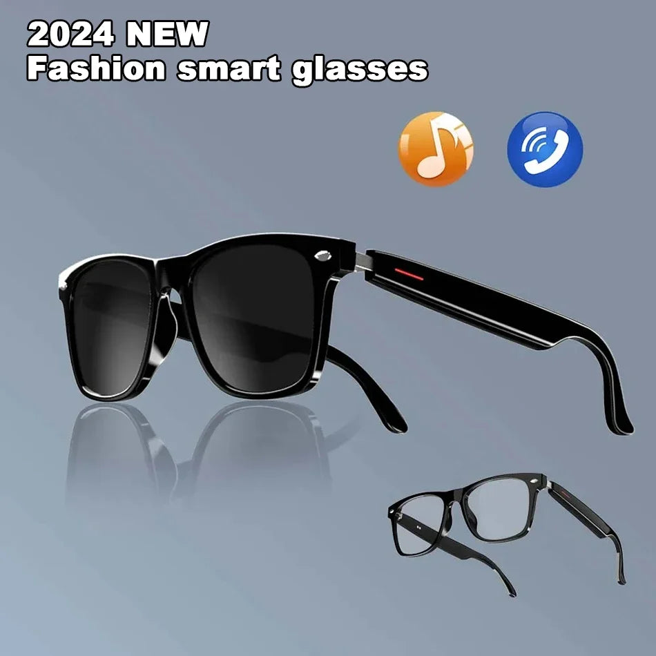 2024 New E13 Smart Glasses Blue Light Filtering Polarized Sunglass Lenses Audio Built in Mic Speakers Touch Voice Assistant Black