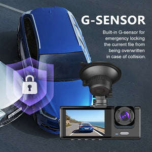 3 Channel DashCam 1080P FHD Car Camera, Front Rear Inside 3-Lens Car DVR Recorder, Equipped 2" IPS Screen Vehicle Camera