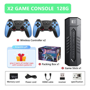 Video Game Stick X2  4K Video Game Stick Console 2.4G Double Wireless Controller  4K HD30000 Games 128G Retro Games Xmas Gift