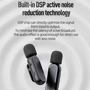 Wireless Lavalier Microphone With Charging Pin Recording Mini Mic for iPhone Android Live Broadcast Phone Lapel multimedia Micro - Stereotech