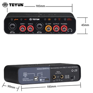 2024 NEW TEYUN Q-26 Audio Interface Sound Card With Monitoring Electric Guitar Live Recording Professional Sound Card For Studio