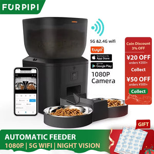 Automatic Dog Feeders with Camera 1080P HD 5G WiFi Pet Feeder Tuya APP Control Automatic Cat Dog Food Dispenser Furpipi