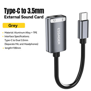 Essager USB Sound Card External 3.5mm USB Adapter Earphone Micphone Speaker Audio Interfacer for PS4 Laptop Computer Sound Card