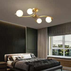 Luxury Golden Copper Ceiling Light Modern White Glass Ball LED Ceiling Lamps Living Dining Room Light Fixtures