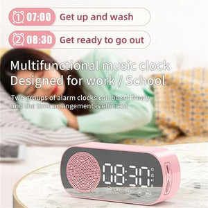 New Desk Speaker Clock Bluetooth Speaker FM Radio Alarm Clock HiFi Sound HD Mirror Screen Support TF Card for Bedroom Clock