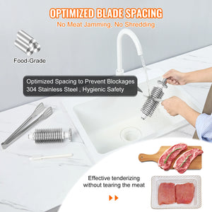 VEVOR Commercial Meat Tenderizer Heavy Duty Stainless Steel Kitchen Tool with Handle Meat Tong and Cleaning Brush 450W Electric