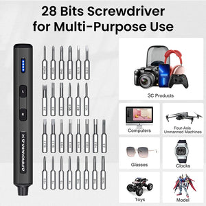 ARROWMAX Mini Electric Screwdriver Set 28 in 1 Magnetic Precision Bits (SES Mini Black)  Rechargeable Cordless Screwdriver Kit