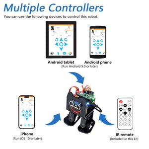 Freenove Bipedal Robot Kit for Raspberry Pi Pico (W), LED Matrix, Obstacle Avoidance, RGB Lights, Buzzer, Speaker, Remote, App