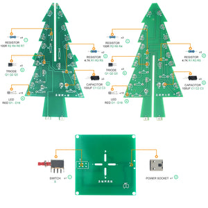 DIY Electronics Kit 3D Christmas Tree Soldering Practice Electronic Science Assembly Kit 3 Color/7 Color Flashing LED PCB