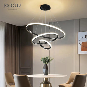 Modern Pendant Lamp Led Rings Circle Ceiling Hanging Chandelier Black Loft Living Dining Room Kitchen Indoor Lighting Fixture