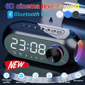 Multifunction S8 Wireless Bluetooth Speaker Mirror Alarm Clock Stereo Speakers Table Clock FM Radio TF Card Dual Alarm Clock