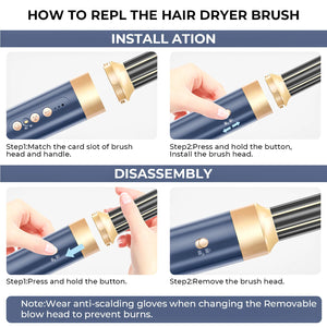 7 In 1 Hair Dryer Brush Brushless High Speed Hair Dryer with Diffuser Ionic Blow Dryer Hot Air Styling Comb Auto Hair Curler