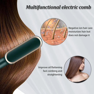 Negative Ion Hair Straightener Styling Comb 2 In 1 Hair Straightener Brush And Curler 30s Fast Heating Hair Straightener Brush