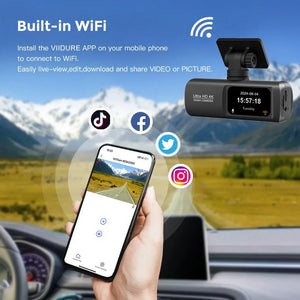 UHD 4K Dash Cam Dual Lens Driving Recorder Car DVR 1080P Rear Lens Camera Built-In WiFi GPSMonitoring 24-Hour Parking Black Box