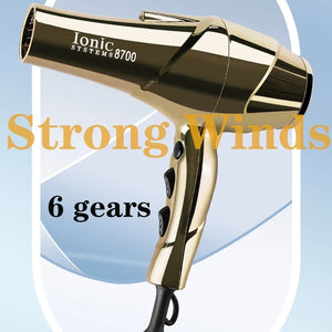 2200W Professional Hair Dryer Gold-plated Blowdryer for Salon High Speeds Strong Winds Powerful Wind 6 Gears Low Noise Blower