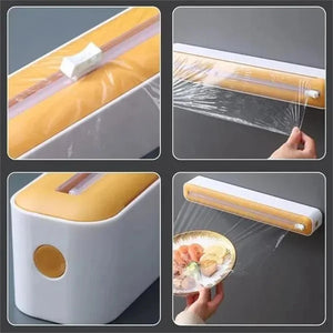 2 In 1 Plastic Wrap Cutter Cling Film Dispenser Tin Paper Aluminum Foil Parchment Paper Storage Cutting Box Kitchen Package Tool - Stereotech