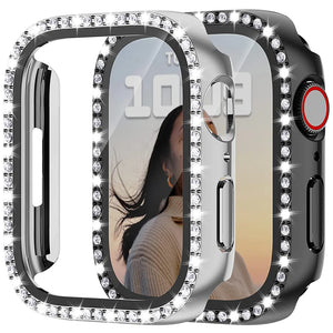 Glass+Watch Cover for Apple Watch 45mm 41mm 40mm 44mm 38mm 42mm Bling Case Diamond Bumper Protector for iwatchSE 9 8 7 6 5 4 3 2 - Stereotech