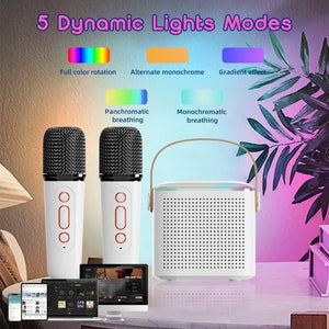 Y1 Microphone Karaoke Machine Bluetooth Speaker 5.3 System with 2 Wireless Mic RGB Light Home Family Singing Speaker Kid Gift