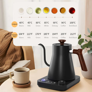 0.9L Electric Gooseneck Kettle 1200W Water Boiler NTC Temperature Control LCD Display Auto Shut Off Pour Over Coffee Tea Kettle - Stereotech