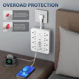 14-in-1 US Power Outlet, Power Outlet Surge Protector, 8 AC Outlets, 4 USB 2 Type-C, Desktop Receptacle with Overload Protection