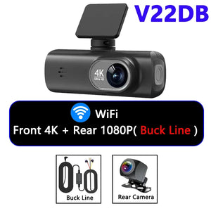 UHD 4K Dash Cam Dual Lens Driving Recorder Car DVR 1080P Rear Lens Camera Built-In WiFi GPS 24-Hour Parking Monitoring Black Box