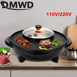 110V Multifunctional Electric BBQ Grill Non Stick Plate Barbecue Pan Hot Pot Dinner Party Skillet Barbecue Iron Fondue Roaster