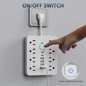 14-in-1 US Power Outlet, Power Outlet Surge Protector, 8 AC Outlets, 4 USB 2 Type-C, Desktop Receptacle with Overload Protection