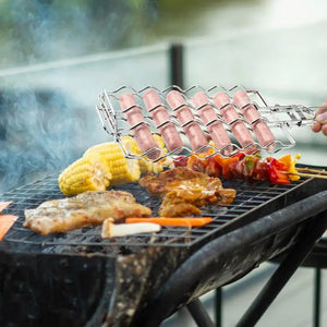 Grilling Basket Metal Mesh Barbecue Sausage Grilling Rack Net Picnic Camping BBQ Net Home Kitchen Barbecue Grilling Accessories