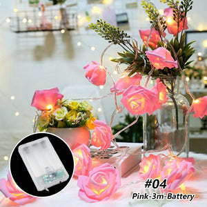 1.5/3m LED Rose Flower String Lights Battery Garland Artificial Bouquet Foam Fairy Lights For Valentine's Day Wedding Decoration