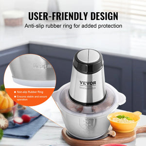 VEVOR Food Processor Electric Meat Grinder with 4-Wing Stainless Steel Blades8 Cup Stainless Steel Bowl for Baby Food